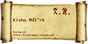 Klohs Márk névjegykártya